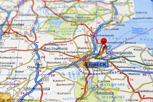 Closeup map of Lubeck.