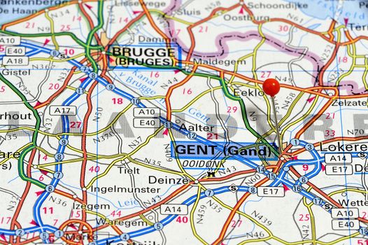 Closeup map of Gent.