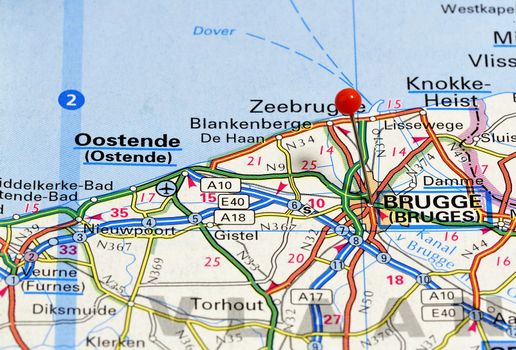 Closeup map of Brugge.
