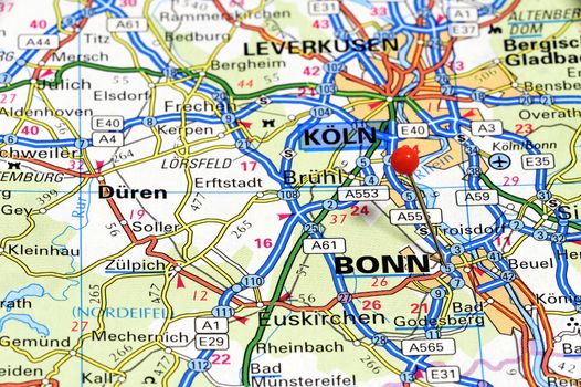 Closeup map of Bonn.