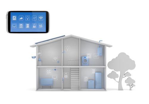 Smart house concept with smartphone app control panel 