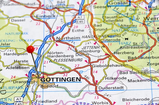 Closeup map of Göttingen. Göttingen is a city in Lower Saxony in Germany.
