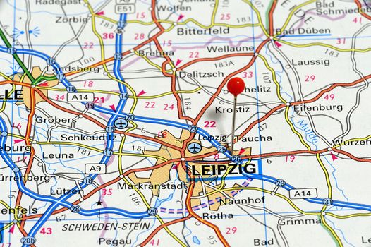 Closeup map of Leipzig.