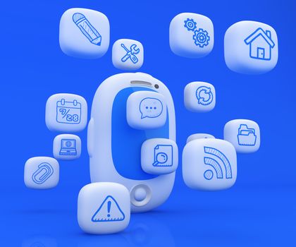 Smartphone with cloud of application icons 
Note: All Devices design and all screen interface graphics in this series are designed by the contributor him self.