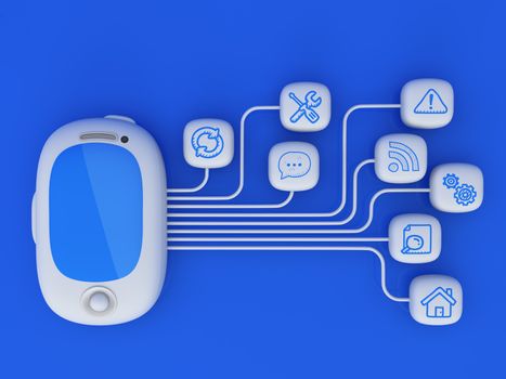 Smartphone with cloud of application icons 
Note: All Devices design and all screen interface graphics in this series are designed by the contributor him self.