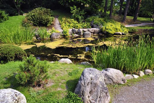 Japanese water garden in Bergianska - Sweden.