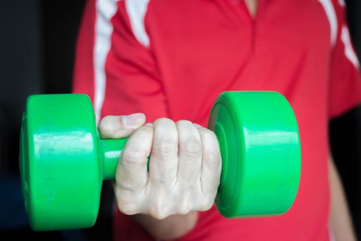 Fitness Man Lifting Weights - Green Dumbell