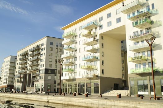 Modern Building on Sky Background.