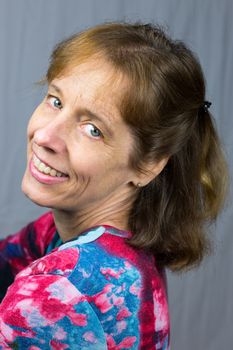 Portrait of smiling middle aged dutch woman