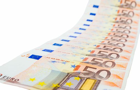Diagonal row of fifty euro notes