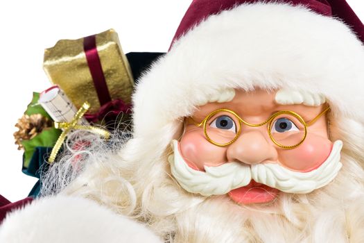 Portrait of model Santa Claus face and gifts to celebrate christmas