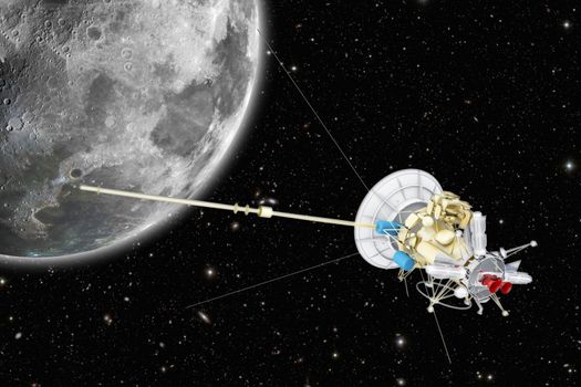 Artist concept of spacecraft at Saturn - 3D Render 
Maps courtesy of Nasa 