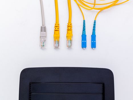 Above view of fiber optic connector with circuits board.