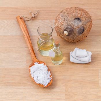 Natural Spa Ingredients . - Coconut essential Oil for alternative therapy.