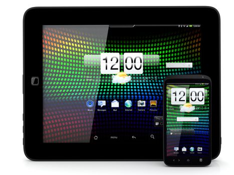 Tablet and smartphone on white background - 3D render
Note: All Devices design and all screen interface graphics in this series are designed by the contributor him self.