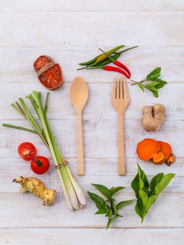 Clean food idea set up on wooden table.