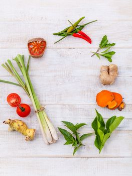 Clean food idea set up on wooden table.