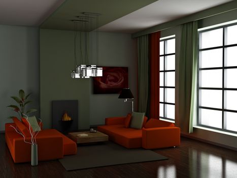 modern interior (3D render) -  Living Room 