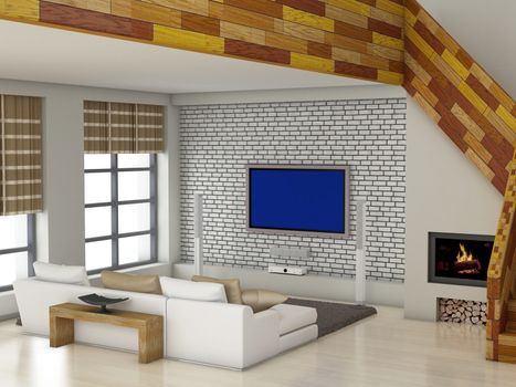 Modern interior (3D render) - Living room
