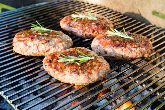 Grilled meat on a summer barbecue in the garden