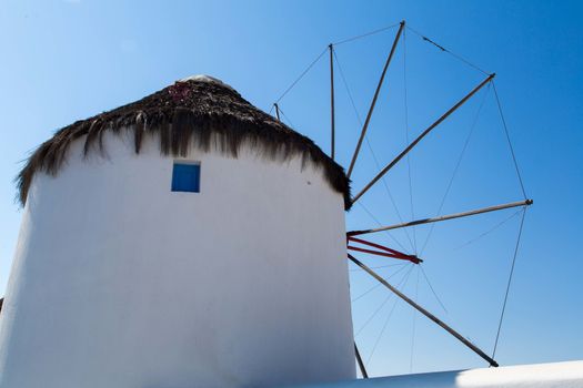 The famous wind mills in Mykonos during day time
