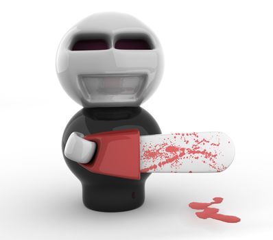 disguised madman with bloody gasoline-powered saw
