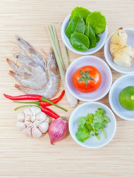 Ingredients for Thai most popular soup . - or Tom Yam Kung 