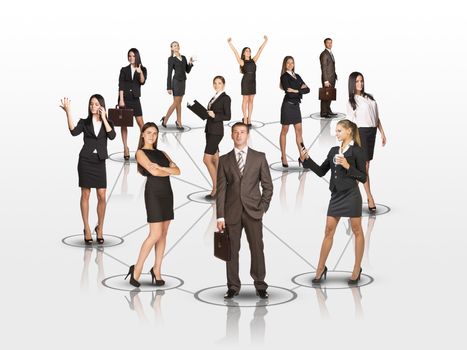 Set of attractive business people looking at camera on isolated white background