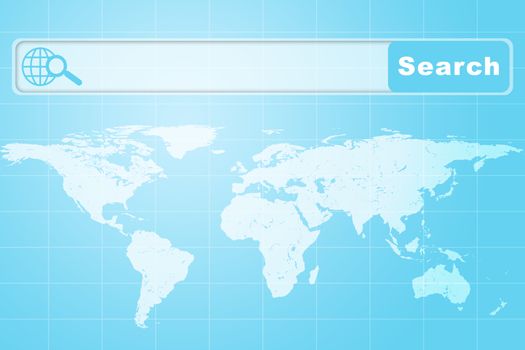 Abstract blue background with browser and world map