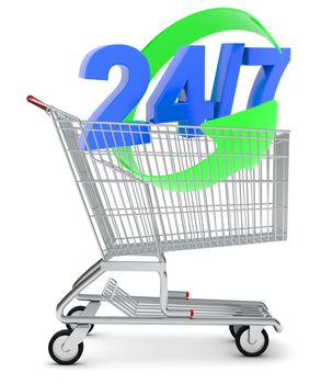 Numbers in shopping cart on isolated white background