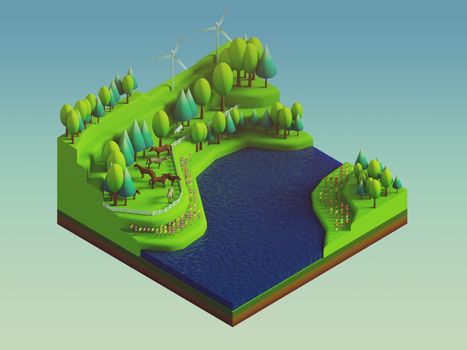 green earth concept in isometric view