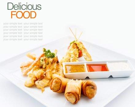 Thai favourites with spring roll vegetable,chicken satay,shrimp tempura.