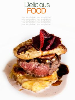 Australian premium fillet tenderloin steak with Fried foie gras.

