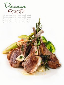Roasted Lamb Chops with Vegetables and Basil.