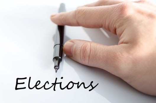 Pen in the hand isolated over white background and text concept