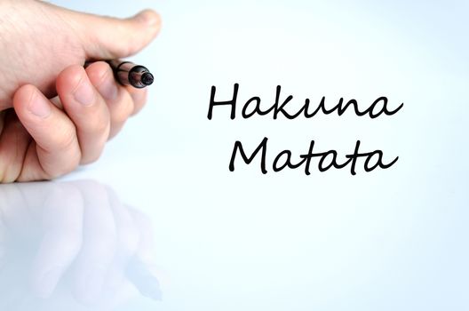 Pen in the hand isolated over white background and text concept