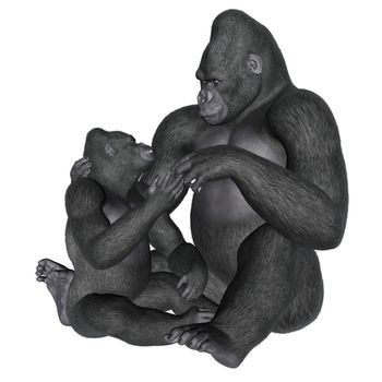 Gorilla motherhood isolated in white background - 3D render