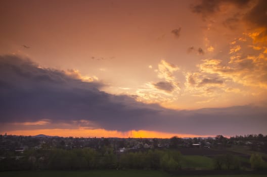 Orange sunset in a small village