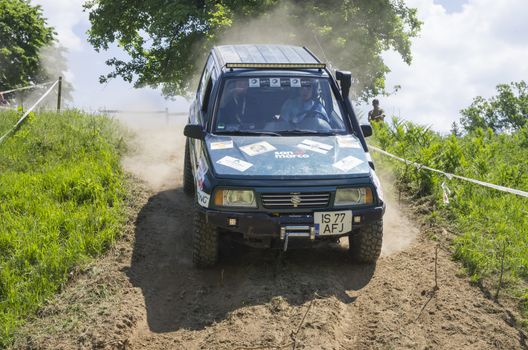 Piatra Neamt, Romania - May 31: Subaru Jeep at Wild Bear Trophy on May 31, 2015 In Piatra Neamt, Romania