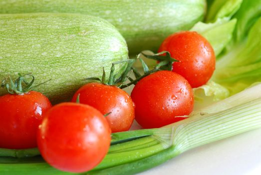 Fresh vegetables, tomatoes, squash and onion