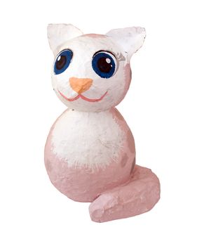 The figure rose big-eyed cat out of papier - mashe on a white background
