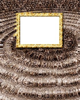The rectangular yellow empty frame on the background of a wavy surface with fine brown texture