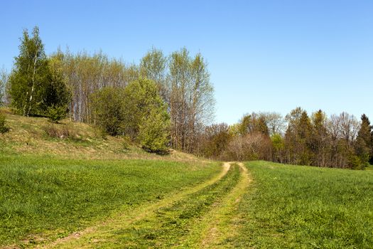   the rural not asphalted road which is passing across the field