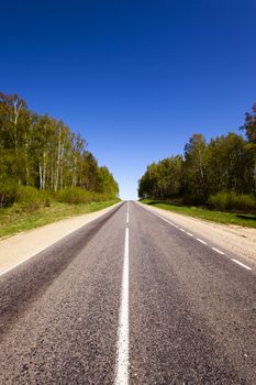   the small rural asphalted road photographed in summertime of year. Belarus