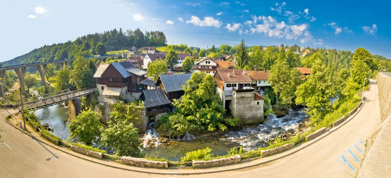 Idyllic village of Rastoke on Korana river panoramic view, Croatia