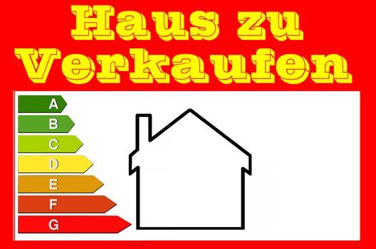 Red sign with inscription, house for sale and house icon. Panel for real estate agents.