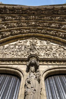 Relief of Last judgment on the main portal on the cathedral of Our Lady in Antwerp, Belgium 