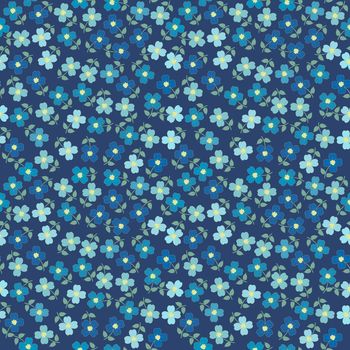 Romantic floral seamless pattern of blue flowers forget me not