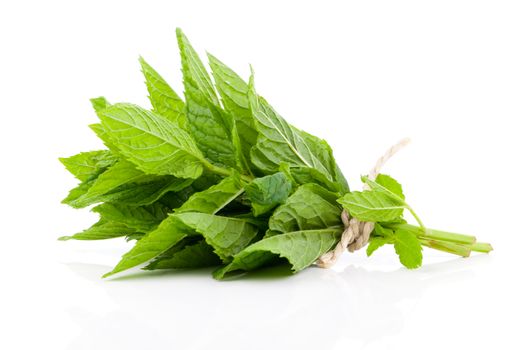 Bundle of fresh spearmint isolated on white