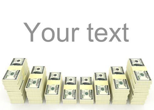 Big money stacks from dollars with blank space for your text